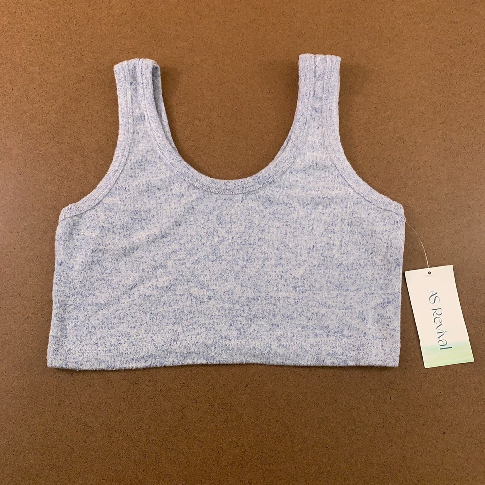 As Revival Womens Size Large Blue Cozy Knit Pullover Cropped Tank Top NWT